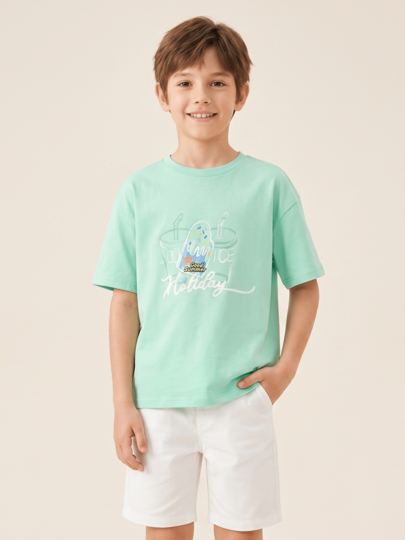 Balabala เสื้อยืดกราฟิกสำหรับเด็ก, เสื้อแขนสั้นสำหรับเด็กชายและเด็กหญิง, ฤดูร้อน
