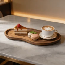 New Creative Acacia Wood Tray - Gourd Shaped Dessert Serving Plate, Coffee Tray, Snack Tray, Beautiful And Elegant, Perfect For Cakes, Appetizers, Macarons, Nuts, Snacks, Table Centerpiece, Home/Guest Room/Bedroom Decor, Multi-Purpose Tray, Natural Wood Grain, Polished Surface, All Season Kitchen Accessory, Patio, Plate - Brown - View 4