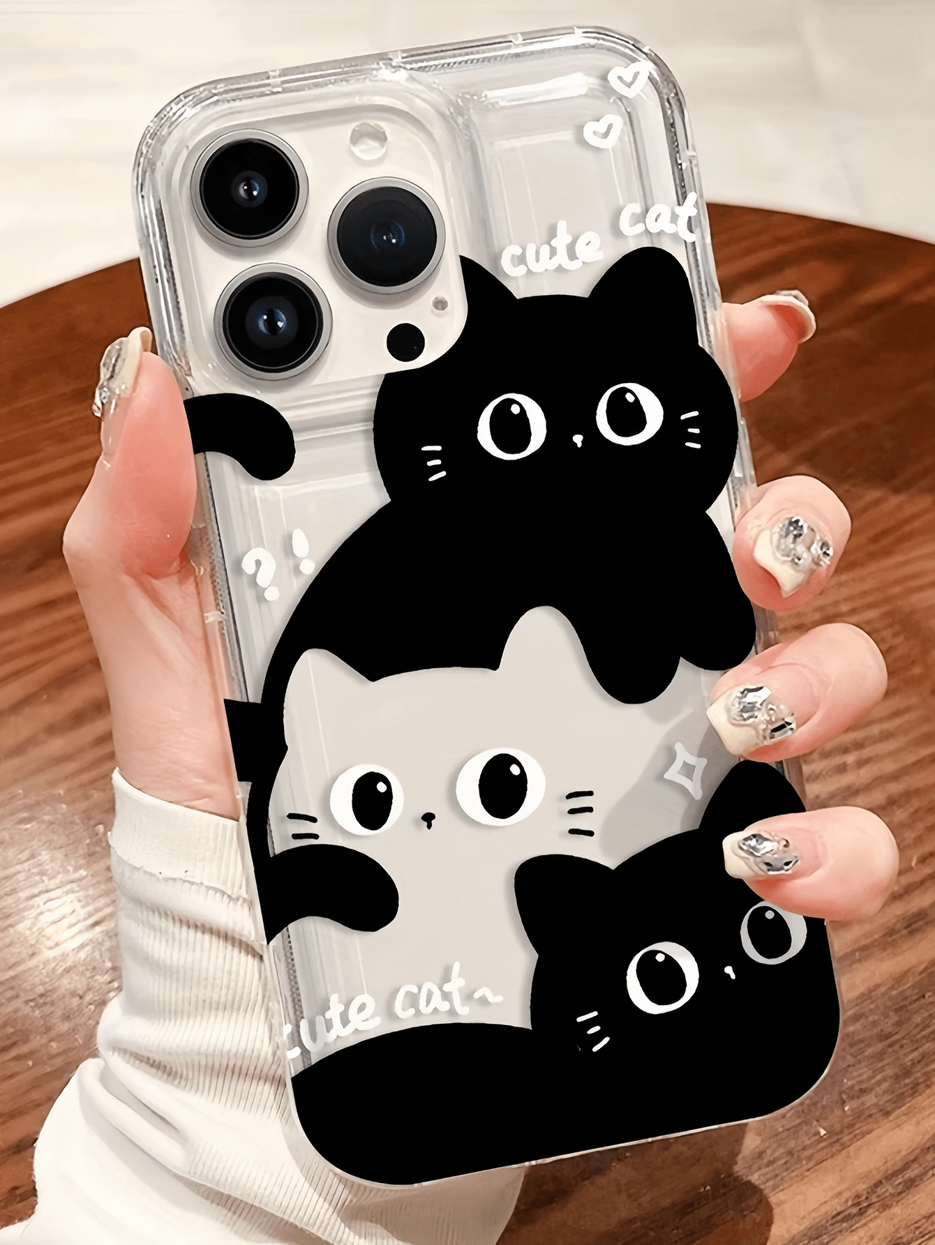 1pc Inflatable Stacking Black & White Cute Cat Minimalist Personalized TPU Shockproof Full Coverage Phone Case, Compatible With Apple 17, 16, 15, 14, 13, 12, 11 Pro Max, Air, And Series - Multicolor - View 1