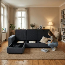 Sofá esquinero con almacenamiento, sofá modular, sofá con otomana, sofá grande para sala de estar, moderno, cómodo, núcleo de muelles ensacados, 245,5 cm - Gris Oscuro - Ver 6