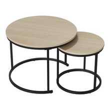 Two-Piece, Nesting Coffee Table Set, Oak Veneer, Round Coffee Table With A Diameter Of, Metal Frame, Modern Style, Suitable For Living Room, Bedroom, Balcony. - Oak - View 8