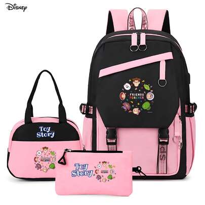 Bộ 3 món ba lô Disney Toy Story dung tích lớn, ba lô đeo hàng ngày phong cách casual kèm túi giữ nhiệt và túi đựng đồ sắp xếp, họa tiết kawaii