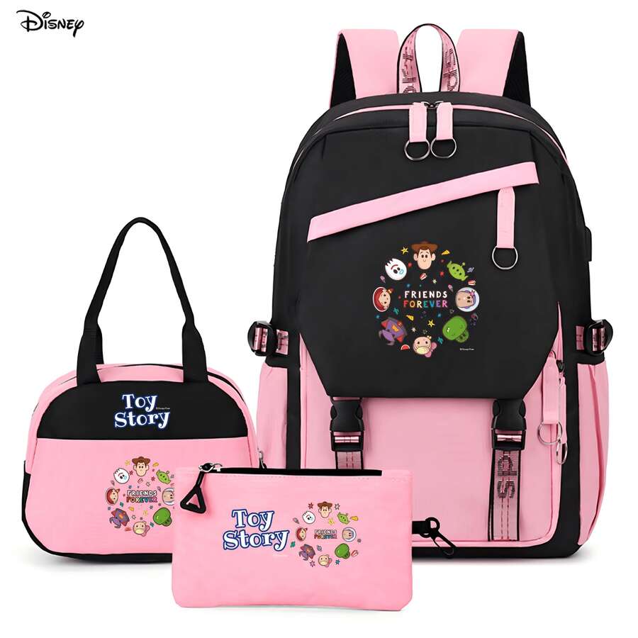 Bộ 3 món ba lô Disney Toy Story dung tích lớn, ba lô đeo hàng ngày phong cách casual kèm túi giữ nhiệt và túi đựng đồ sắp xếp, họa tiết kawaii - màu 1 - Xem 1