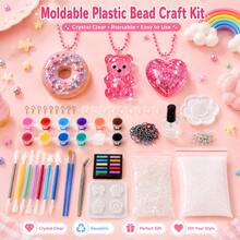 SMI Fine Kit de manualidades de cuentas de plástico moldeables, juego DIY reutilizable con cuentas blancas & transparentes, pigmentos, herramientas & accesorios para hacer joyas - Multicolor - Ver 13