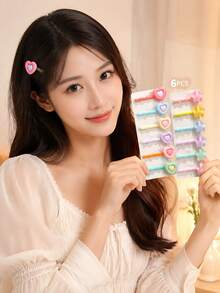 6pcs Cute Dopamine Color Hair Clips For Girls, Suitable For Girls - Multicolor - View 6