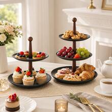 1 pieza, Soporte de servir de 2 o 3 niveles con varilla de soporte de madera, bandeja de exhibición de postres, frutas, pasteles, para té y decoración del hogar - Multicolor - Ver 1