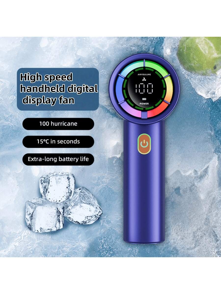 Portable Handheld Digital Display Fan, Portable Fan With LED Display Screen, Digital Power Indicator Light, USB Rechargeable, Easy To Carry, Convenient To Use, Suitable For Office, Sports, Women, Men, Adults, Outdoor Hanging Neck Fan, Holiday Essentials