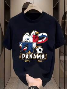 Camiseta de manga corta para hombre, de verano, con estampado de color sólido de la Copa del Mundo, de malla transpirable, corte ajustado, estilo holgado, regalo de aniversario o cumpleaños. - Negro - Ver 6