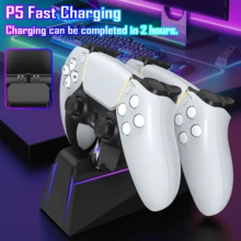 P S5 雙控制器充電底座，2小時快充，RGB燈光，Type-C，黑色/白色，適用於 P S5 控制器 - 查看 3