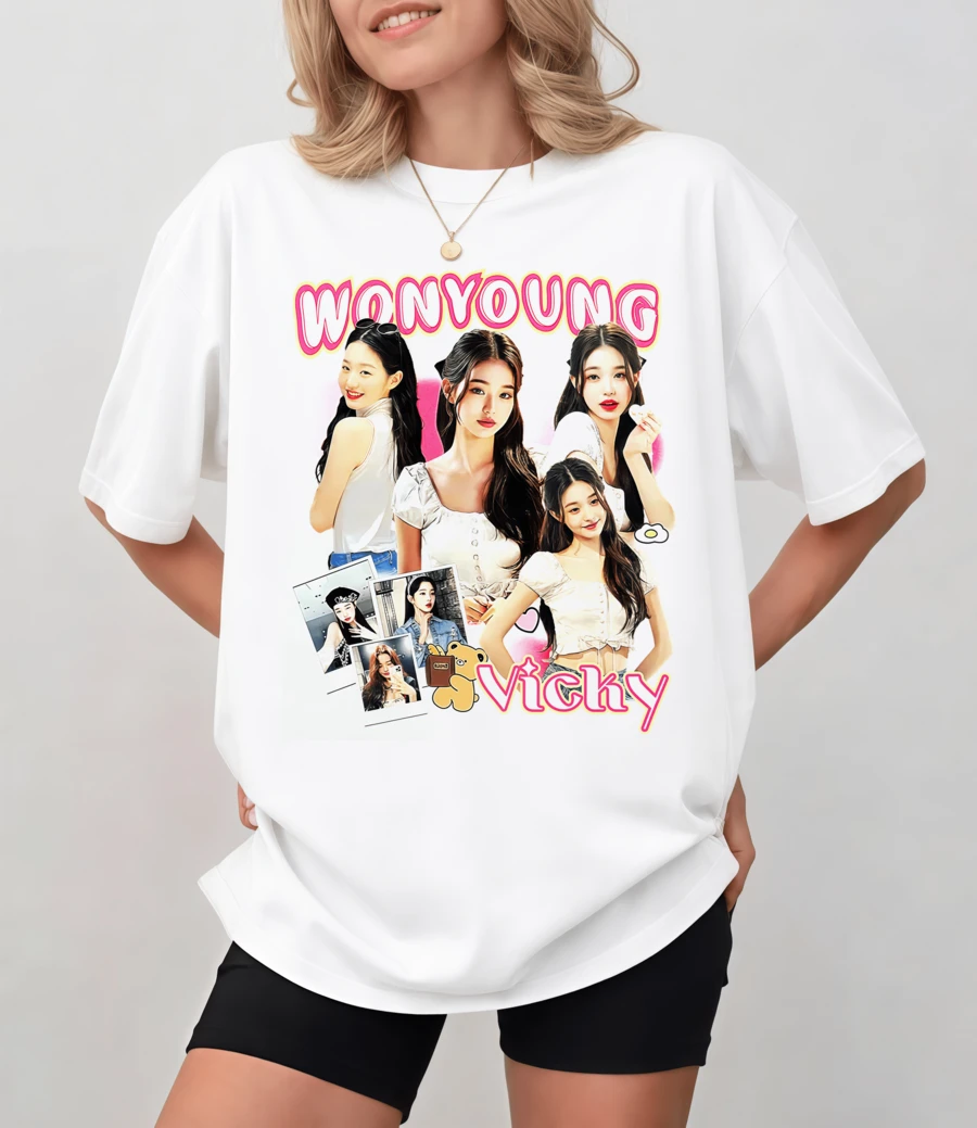 Vintage Won-Youngg Graphic T-Shirt, Photo Collage And Text, Unisex Relaxed Fit - White - View 1