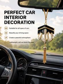 Car Hanging Ornament, Crystal Rhinestone Muslim Rearview Mirror Pendant, Handmade Alloy Enamel Tassel Car Charm, Islamic Style Car Interior Decoration Gift - Ornaments - View 8