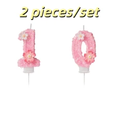 粉色樱花数字蜡烛 0-9 全套，儿童生日蛋糕装饰，少女闪亮花朵蜡烛，甜品桌装饰，派对拍照道具，浪漫氛围蜡烛，适用于生日派对、单身派对、结婚纪念日、母亲节、毕业典礼、毕业派对 - 櫻花主題1 - 查看 22