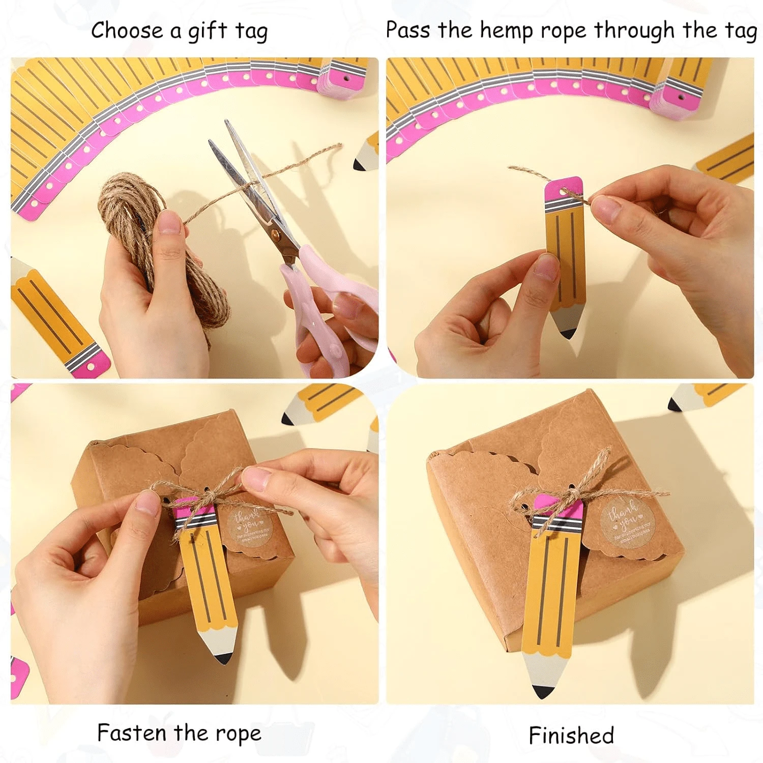 30pcs Pencil Gift Tags With Jute Rope, Suitable For Teacher's Day Gift Packaging Decoration, Back To School Party Supplies, DIY Decoration, Etc. - View 1