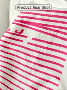 Women's Summer Casual Soft Round Neck Short Sleeve T-Shirt,Pink Peeking Eyes Minimalist Print Graphic Suitable For Spring Summer. - Blanco - Ver 3