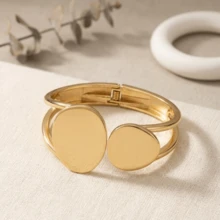 1pc Fashion Exquisite Elegant Bold Geometric Wide Face Heavy Metal Spring Design Open Cuff Bracelet For Women - Gold - View 9