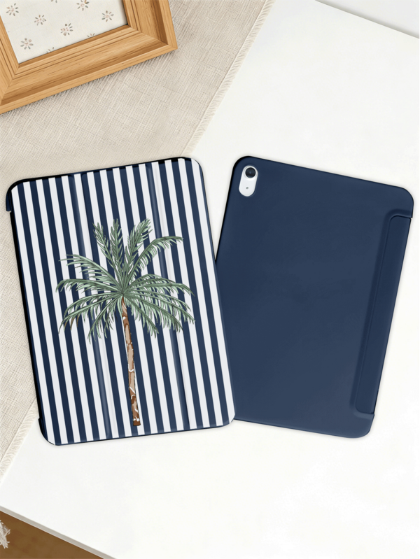 غطاء حماية للأجهزة اللوحية بنمط خطوط وأشجار نخيل مائية بأسلوب العطلات، متوافق مع IPad 7/8/9/10th Gen/Pro 11/11th Gen (A16) 2025، Galaxy Tab S6 Lite/Galaxy Tab A11+ 2025، حماية ناعمة مقاومة للصدمات، يدعم حامل ذكي/وظيفة الاستيقاظ/النوم التلقائي