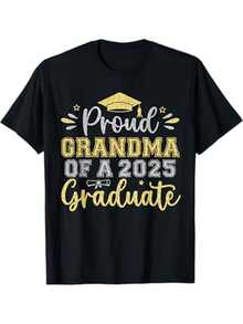 Women's T-Shirt "Proud Grandmother Of A Class Of 2025 Graduate" - Celebratory Black T-Shirt With Gold And White Lettering, 100% Cotton, Comfortable Fit, Sizes S-XXXL, Ideal For Graduation Events - 黑色 - 查看 6