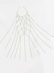 Elegant Shiny Hollow Mesh Hair Chain With Tassel Hair Accessory, Versatile For Party And Daily Wear,Head Chain,Headpiece - Silver - View 3