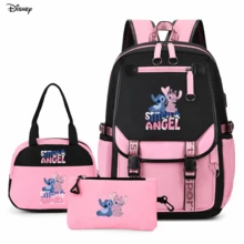 Bộ 3 món ba lô Disney Stitch và Angel, ba lô đeo vai thường ngày nhiều ngăn, kèm túi giữ nhiệt và túi đựng đồ sắp xếp, in họa tiết đồ họa - màu 1 - Xem 2