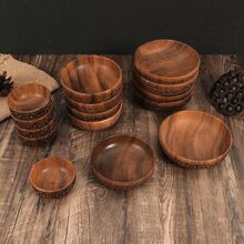 1 件檀香木雕刻花香料/调味品盘，桌面装饰小盘子，学校用品 - 棕色 - 查看 2