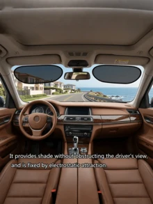 2pcs/Set Car Windshield Side Window Sun Shade - Static Cling Dark Transparent Film, Suitable For Low Angle Sunlight, Provides UV Protection And Ventilation, Easy To Install And Remove, For Driver And Passenger - A - View 4