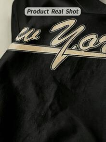 Women's Summer Casual Soft Round Neck Short Sleeve T-Shirt,Beige New York Script Print Graphic Suitable For Daily Spring And Summer Wear.White - Black - View 4