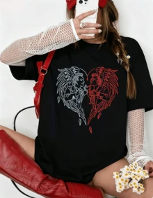 Good Omens Neon Lineart Oversize T-Shirt, Unisex Black, Series Fanart - Black - View 8