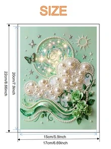 DIY珍珠画套装，珍珠绿玫瑰星河蝴蝶艺术图案，17x22厘米，创意装饰画，DIY珍珠刺绣，包含自粘珍珠和钻石，适合家居装饰、新房装饰、DIY爱好者、送给闺蜜的礼物，钻石画套装，无框 - 查看 3