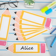 30 Pencil-Shaped Name Labels, 2.5x9.5 Inches, Suitable For Classroom Desks, Back To School Lockers, Teacher Desks, First Day Of School Bulletin Boards And Party Decorations - View 5