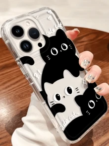 1pc Inflatable Stacking Black & White Cute Cat Minimalist Personalized TPU Shockproof Full Coverage Phone Case, Compatible With Apple 17, 16, 15, 14, 13, 12, 11 Pro Max, Air, And Series - Multicolor - View 2