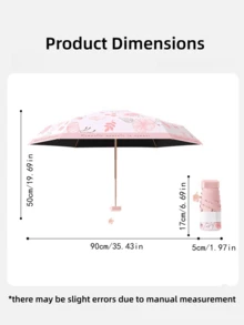 Payung Lipat Ringkas - Tahan Angin & Hujan, Payung Perjalanan 6 Lipat Gagang Bunga Hitam, Perlindungan UV, Desain Motif Bunga, Ringan & Portabel, Hadiah untuk Wanita, Cocok untuk Hari Cerah & Hujan - beraneka warna - View 2