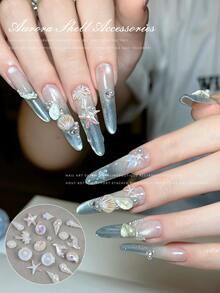 Boxed Aurora Conch Shell Coconut Tree Mermaid Tail Star Rhinestone Nail Art Summer Accessory Decorations Nails Supplies ﻿DIY Nail Tools - Multicolor - View 4