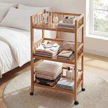EZIFY Three-Tier Wooden Trolley, Fenced Storage Rack, Omnidirectional Caster Mobile Kitchen Trolley, Easy To Clean, Suitable For Bathrooms, Bedrooms, And Living Room Shelves. - View 4