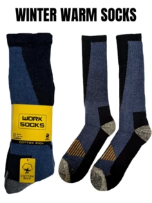 3-6 PAIRS WINTER WORK WARM LONG LEG 38CM THERMAL CREW SOCKS FULL CUSHIONED 6-11 - Black - View 3