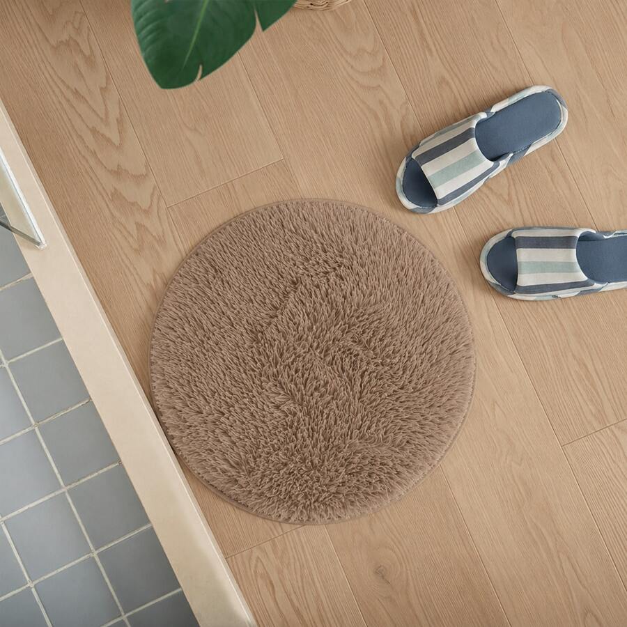 U HOME - Alfombra Decorativa de Pelo Largo Extra Suave, Antideslizante para Salón Dormitorio Circular - Marron - Ver 1