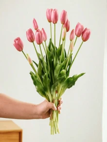 ZaiYe 5/10/15pcs Set, High-End Artificial Tulips, Valentine's Day Gift, Bridal Bouquet, Modern Minimalist European Style Decor, Plastic Fake Flower Bouquet, Artificial Plant Decor, Suitable For Home And Outdoor - Multicolor - View 7