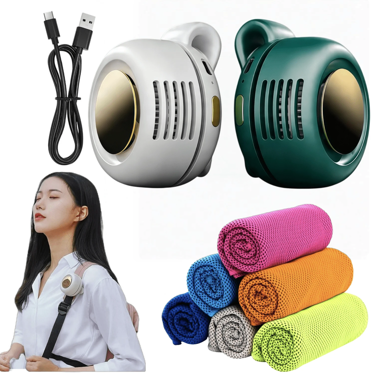 Handle Fans - חבילה של 4 יחידות בצבע לבן וירוק (2 מאווררים + 2 מגבות) - ראה 1