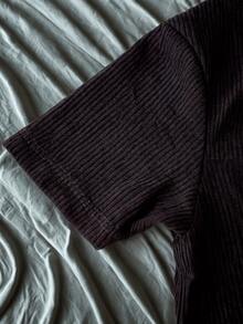 Men's Ribbed T-Shirt American Style Summer All Slim Fit Textured Knitted Men's Shirt Men's Blouse - 黑色 - 查看 5