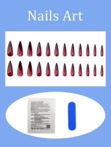 24pcs Long Almond Shaped Press-On Nails, Minimalist Ombre Nail Art, Gothic Black Powder Blush Glossy Full Coverage, Suitable For Women And Girls Daily Wear - Multicolor - View 2