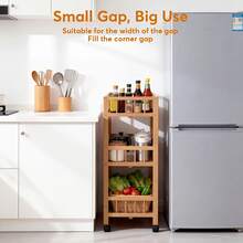 EZIFY Three-Tier Wooden Trolley, Fenced Storage Rack, Omnidirectional Caster Mobile Kitchen Trolley, Easy To Clean, Suitable For Bathrooms, Bedrooms, And Living Room Shelves. - View 3