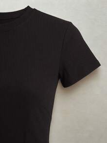 Men's Ribbed T-Shirt American Style Summer All Slim Fit Textured Knitted Men's Shirt Men's Blouse - 黑色 - 查看 7