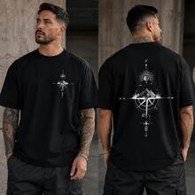 S-3XL Men's Clothing For Big And Tall Men - Adventure Compass Print | Fashionable Casual T-Shirt For Plus Size Men | PLUS SIZE - 黑色 - 查看 1