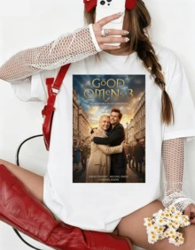 Good Omens Season 3 Hug Poster Oversized T-Shirt, Unisex White, Series Merch - White - View 1