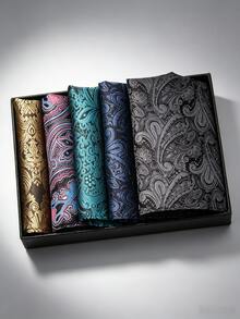 5pcs Gift Box Set Paisley Pattern Elegant Polyester Business Formal Party Wedding Luxury Men's Suit Pocket Square, Suitable For All Seasons - Multicolor - View 15