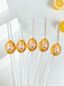 1支/2支装可重复使用玻璃吸管，饰有可爱的兔子蛋图案，甜美夏日风情透明吸管，适用于冷饮、冰沙、珍珠奶茶、下午茶、奶昔、冰沙、苏打水、奶茶、果汁等各种冷饮。是海滩派对、户外野餐、甜品店、露营、派对用品、家庭聚会、圣诞节、万圣节、情人节、开学季的理想之选。清爽怡人，是送给女孩的完美可爱礼物。 - 查看 4