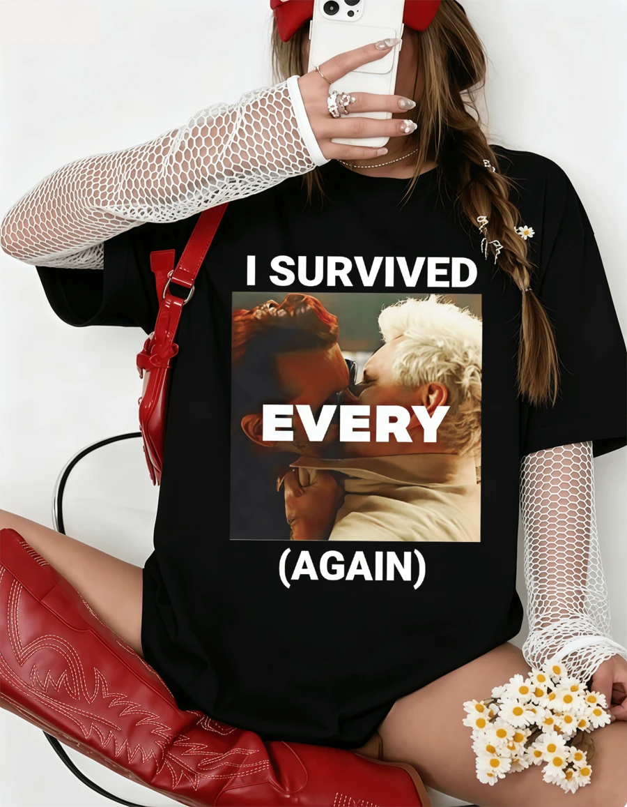 Good Omens "I Survived Every Again" Oversize T-Shirt, Unisex Black, Meme Series - Black - View 1