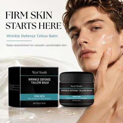 west month Men's Anti-Wrinkle Facial Cream, Firm Skin & Long-Lasting Moisturizing Non-Greasy Easily Absorb Reduces Wrinkles & Fine Lines Relieves Fatigued Skin Enhances Skin Elasticity Anti-Aging Tallow Face Cream