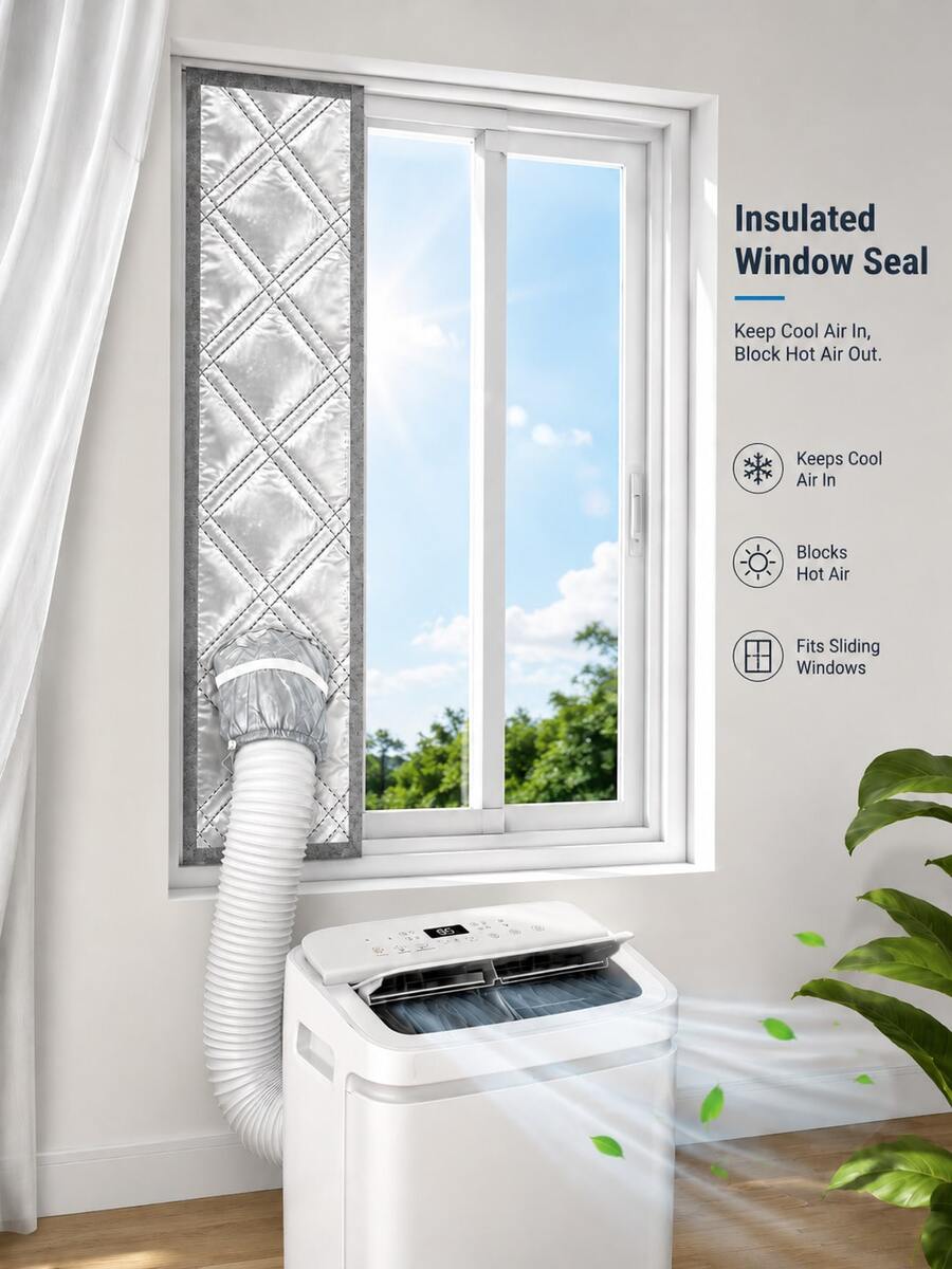 1pc Insulated Portable Air Conditioner Window Seal Kit With Reflective Silver Coating And Gray Oxford Fabric, Adjustable AC Exhaust Hose Window Seal Suitable For Sliding Windows
