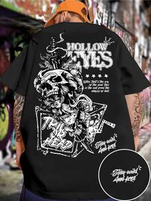 A Skull Pierced By A Sword Symbolizes Inner Struggle And The Strength To Be Reborn From Darkness, With Flowers Representing Hope And Freedom Amidst Chaos. A Comfortable, Modern, Casual Men's T-Shirt For Summer And Everyday Wear. - 黑色 - 查看 8