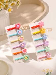 6pcs Cute Dopamine Color Hair Clips For Girls, Suitable For Girls - Multicolor - View 4